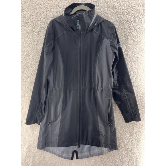 Kuhl Women’s Jetstream Trench Rain Jacket Black Grey Waterproof Hooded Size XS - Picture 1 of 12